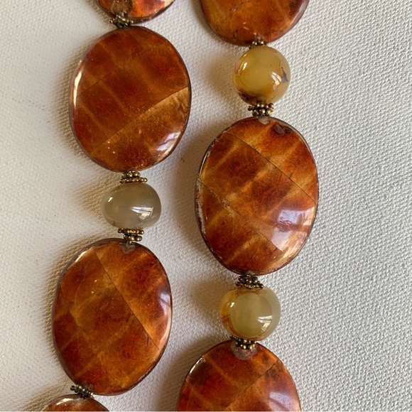 Paige Wallace 2 Strand Statement Necklace Chunky Agate Gemstone Tortoiseshell - Picture 6 of 13